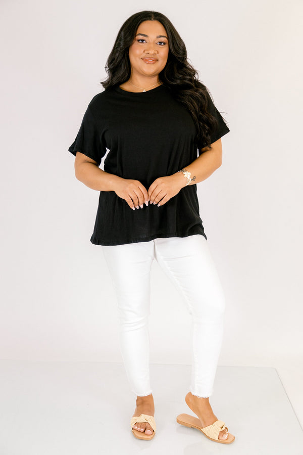 Chic Soul plus size clothing, short-sleeve black tee with a high-scoop-neckline 