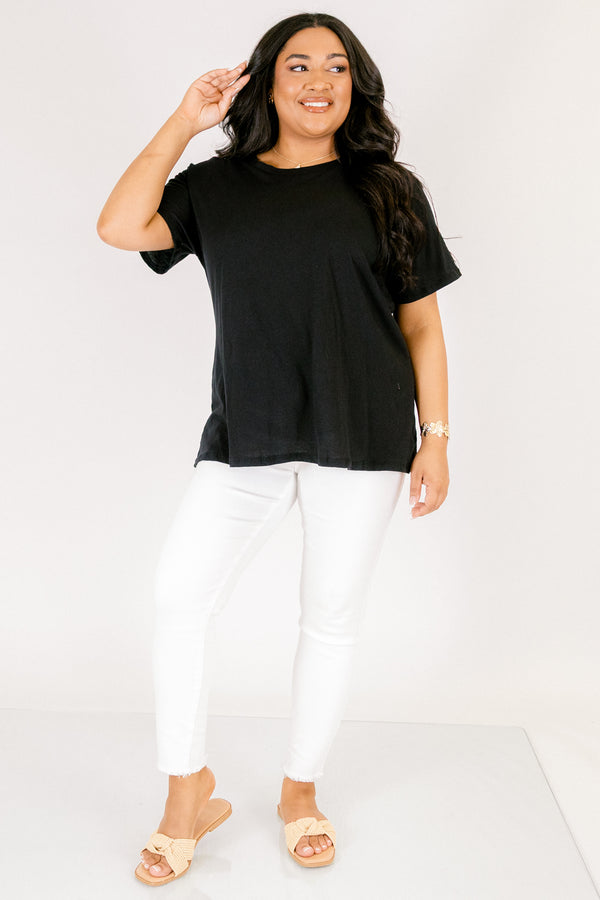 Chic Soul plus size clothing, short-sleeve black tee with a high-scoop-neckline 