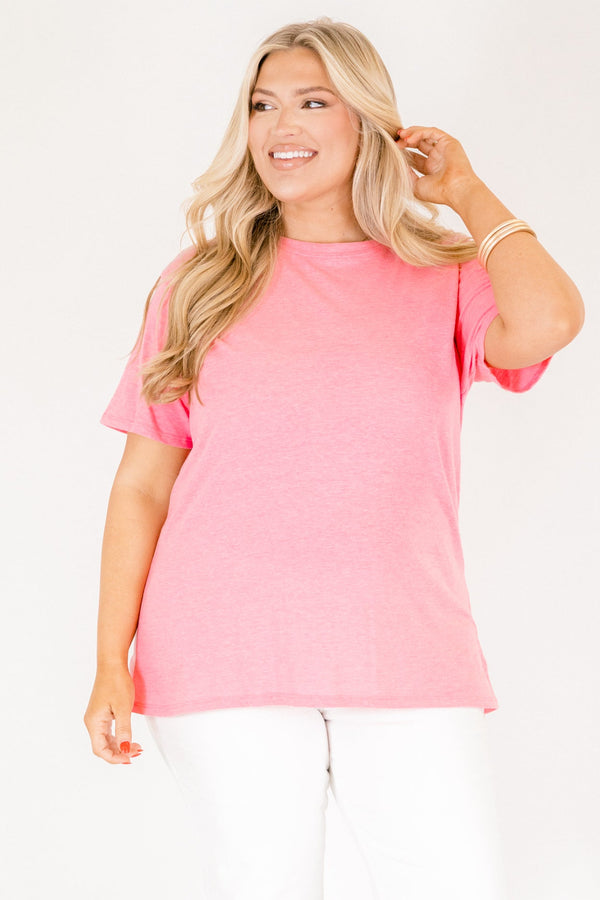 Chic Soul plus size clothing, heather fuchsia colored  short sleeve tee 