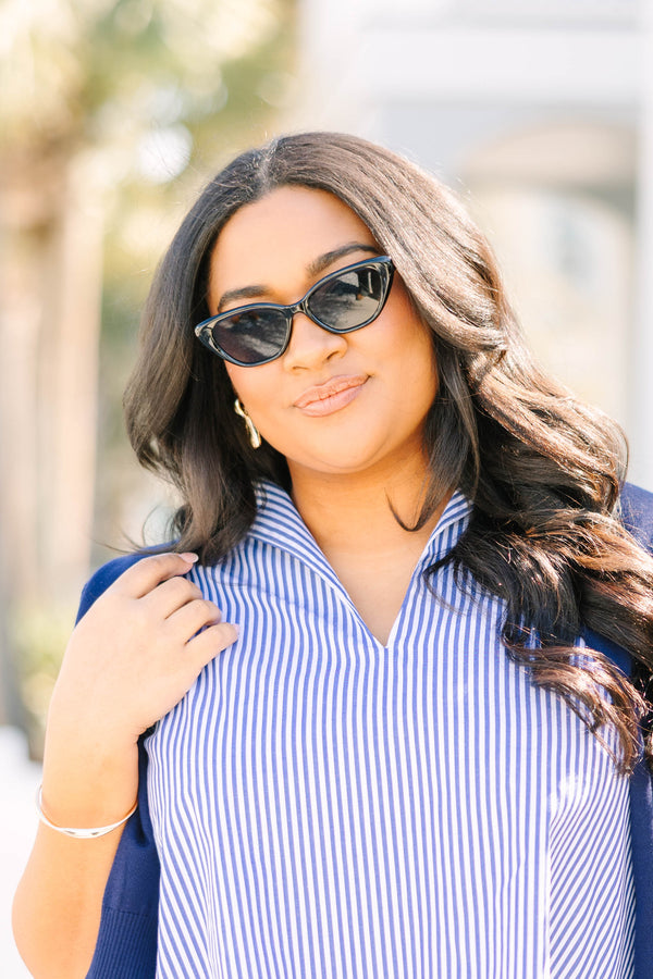 Chic Soul plus size clothing, black slight cat eye sunglasses with opaque lenses