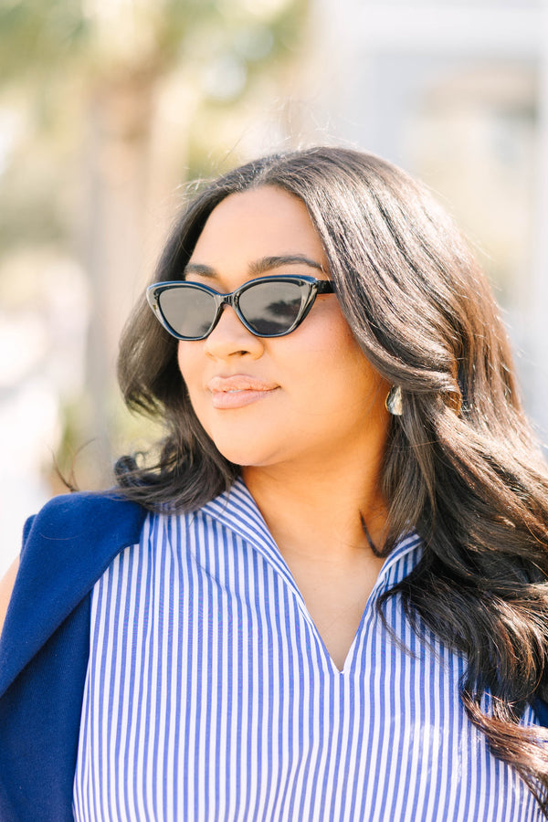 Chic Soul plus size clothing, black slight cat eye sunglasses with opaque lenses