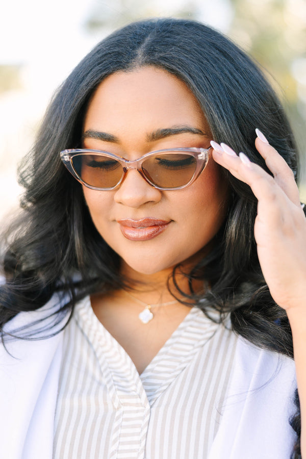 Chic Soul plus size clothing, yellow clear sunglasses with a cat-eye shape 