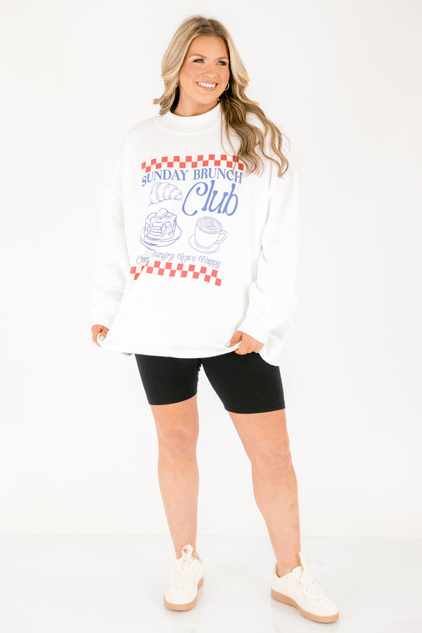 Chic Soul plus size clothing, ivory long sleeve mock neck pullover with red and white checkered pattern and 