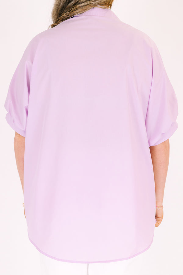 Chic Soul Plus size clothing, purple three quartered short sleeve casual button up top