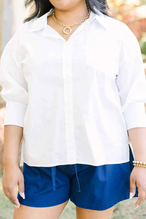 Chic Soul plus size clothing, white long sleeve button down top with collar