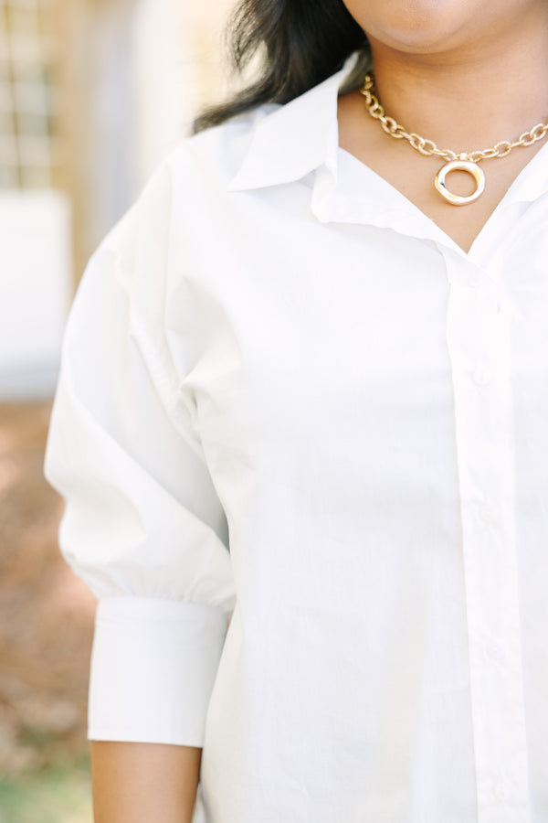 Chic Soul plus size clothing, white long sleeve button down top with collar