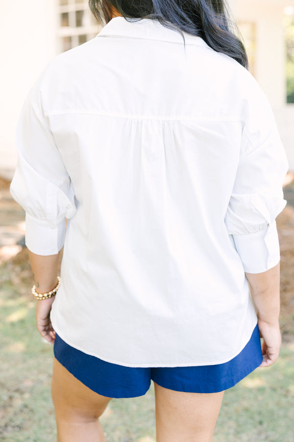 Chic Soul plus size clothing, white long sleeve button down top with collar