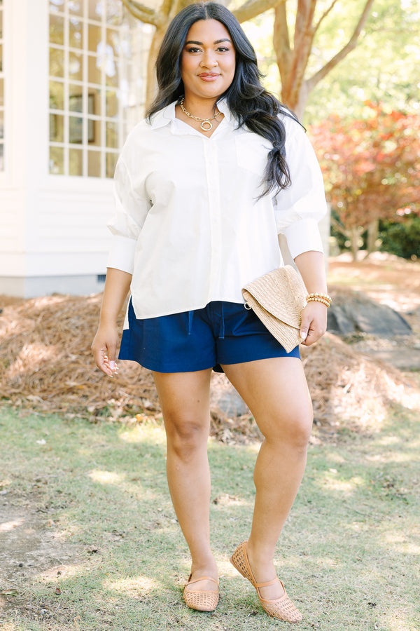 Chic Soul plus size clothing, white long sleeve button down top with collar