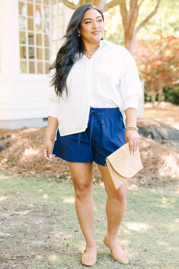 Chic Soul plus size clothing, white long sleeve button down top with collar
