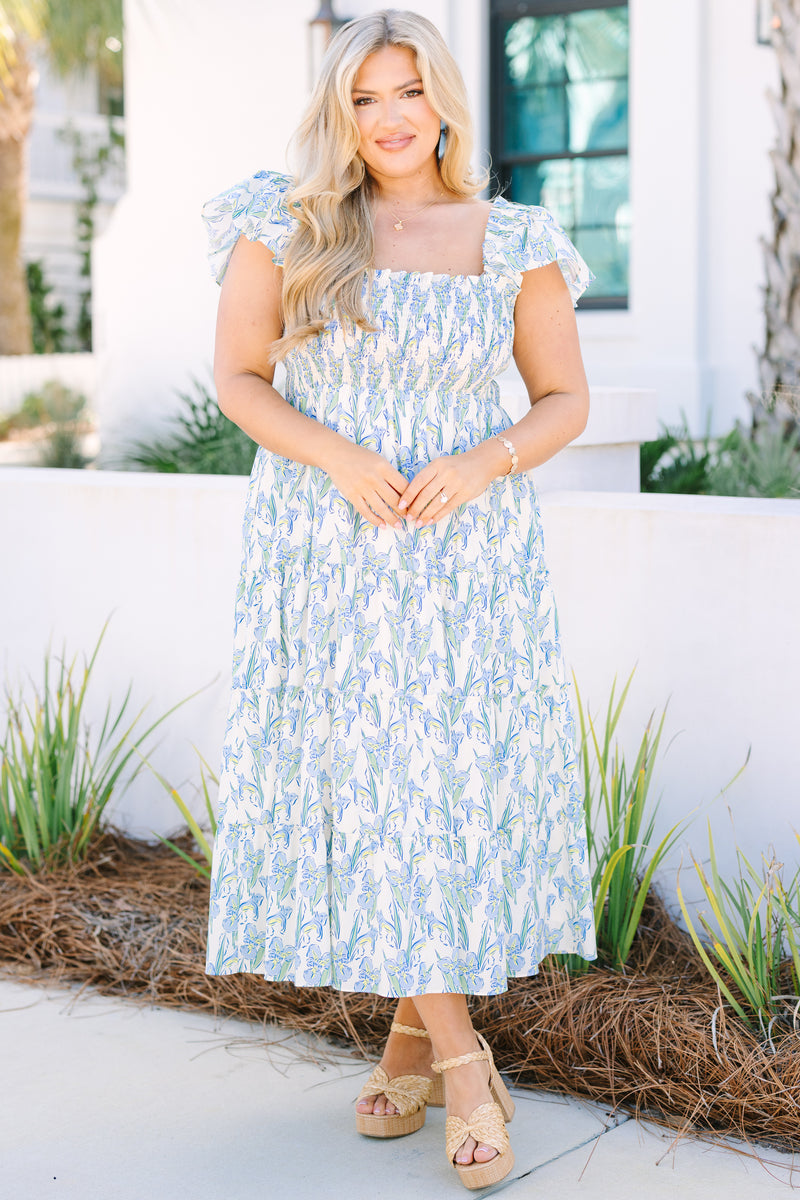 chinese dress ladies Sky Blue Floral Bracelet Sleeve V Neck Plus Size Tiered Maxi Dress