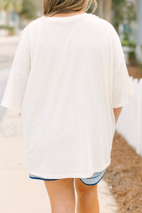 Chic Soul plus size clothing, ivory short sleeve graphic tee with the saying 