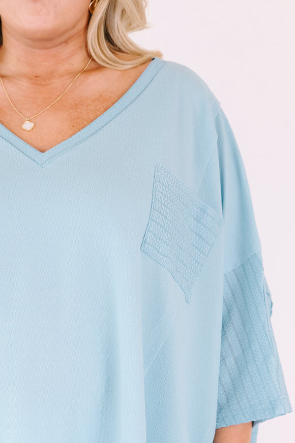 Chic Soul plus size clothing, baby blue 3/4 bat wing sleeve v neck flowy top