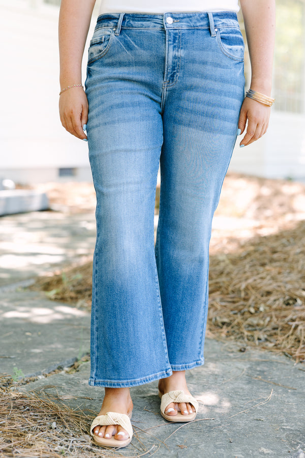 chic Soul plus size clothing, medium wash flair leg blue jeans 