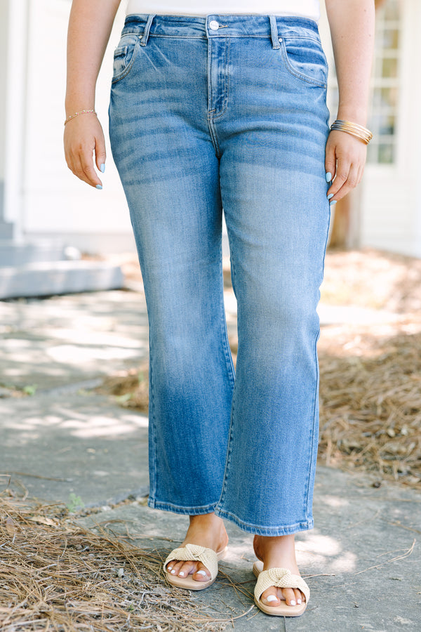 chic Soul plus size clothing, medium wash flair leg blue jeans 