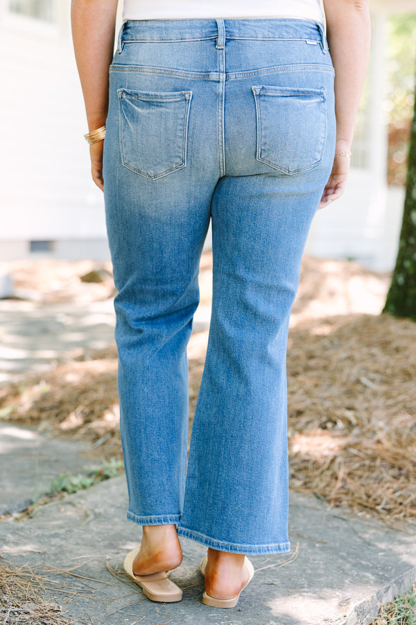 chic Soul plus size clothing, medium wash flair leg blue jeans 