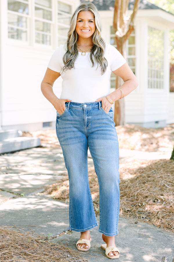 chic Soul plus size clothing, medium wash flair leg blue jeans 