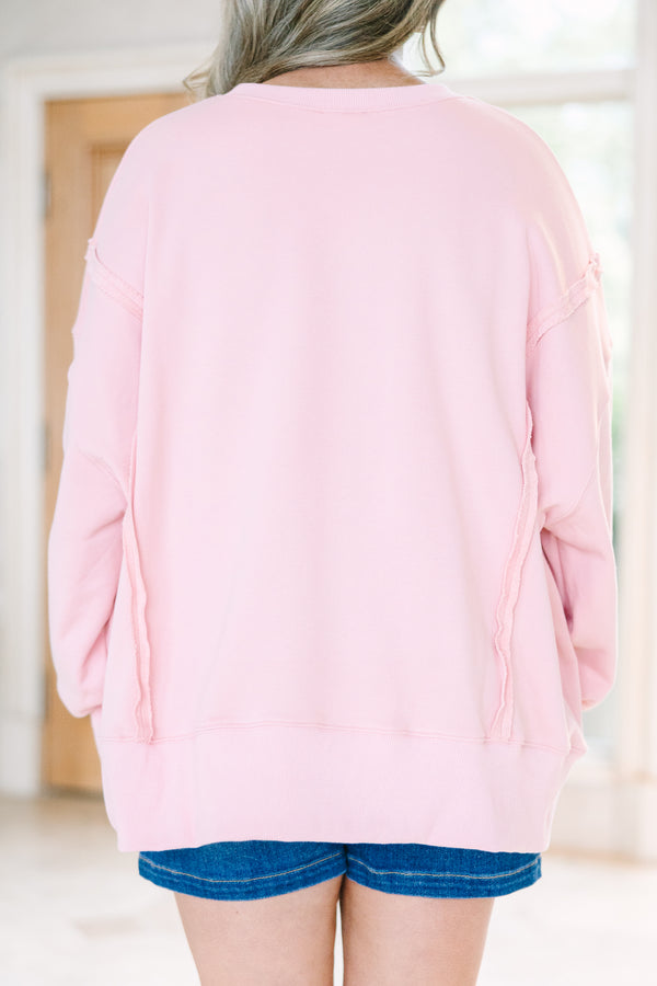 Plus Size dusty pink crew neck sweatshirt with blue USA text and an American flag graphic.