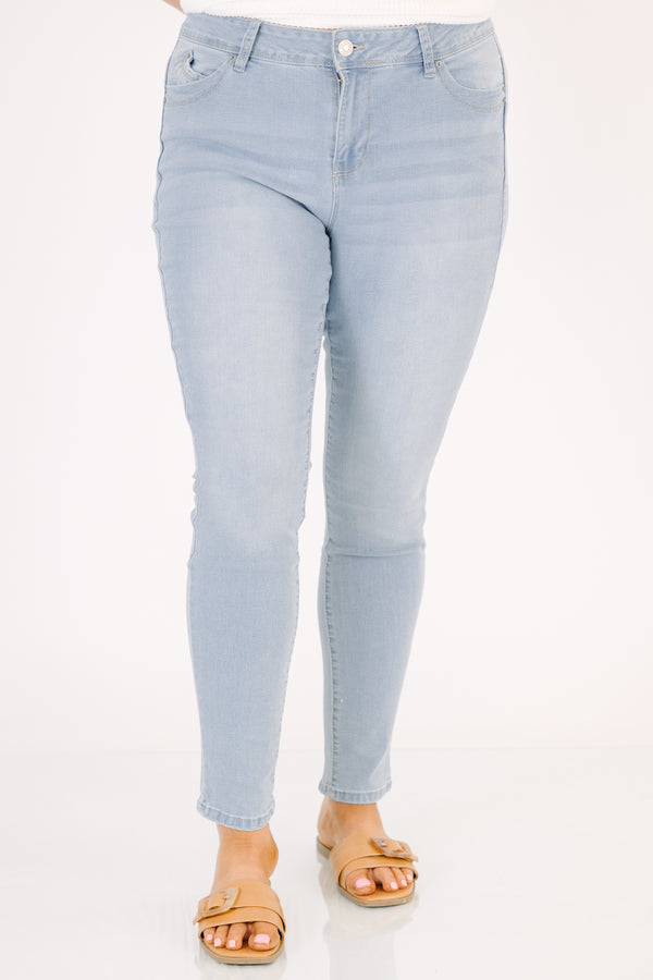 Chic Soul plus size clothing, light wash skinny jeans with front pockets 