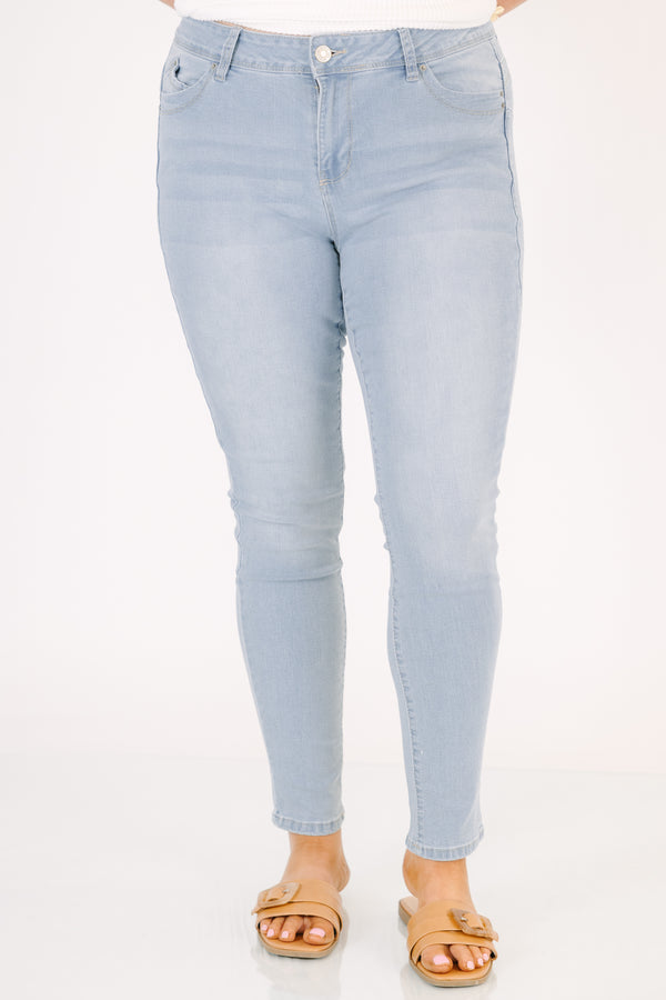 Chic Soul plus size clothing, light wash skinny jeans with front pockets 