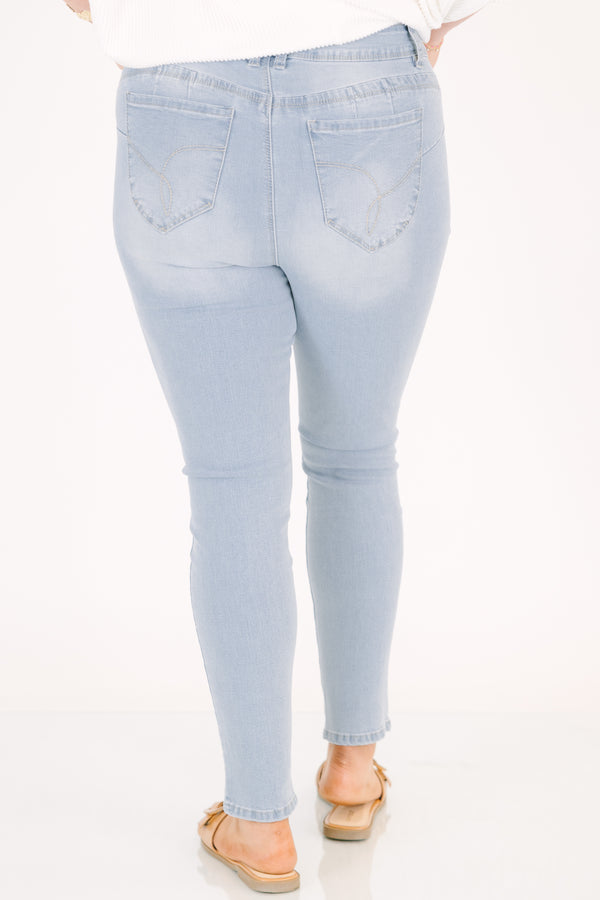 Chic Soul plus size clothing, light wash skinny jeans with front pockets 