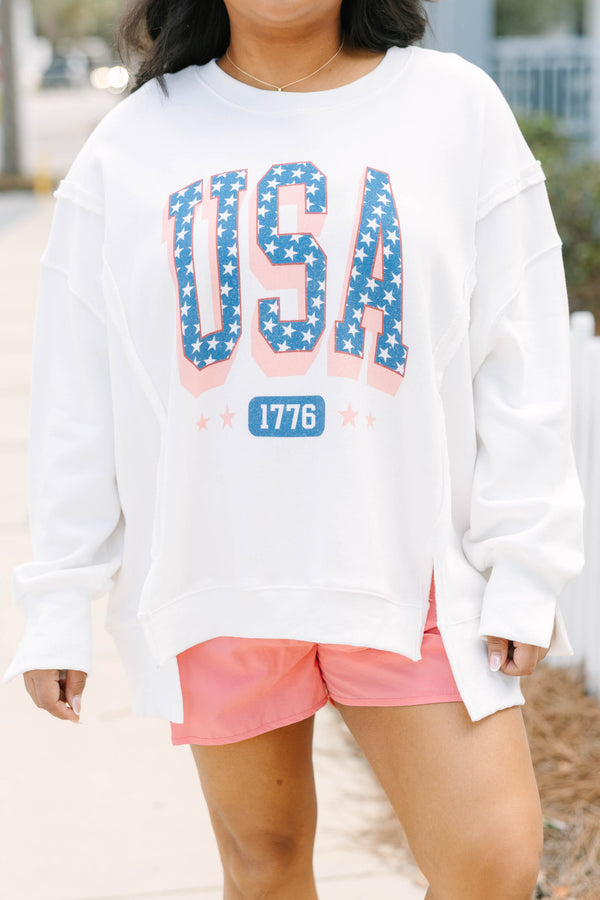 Chic Soul plus size clothing, white oversized crew neck with 