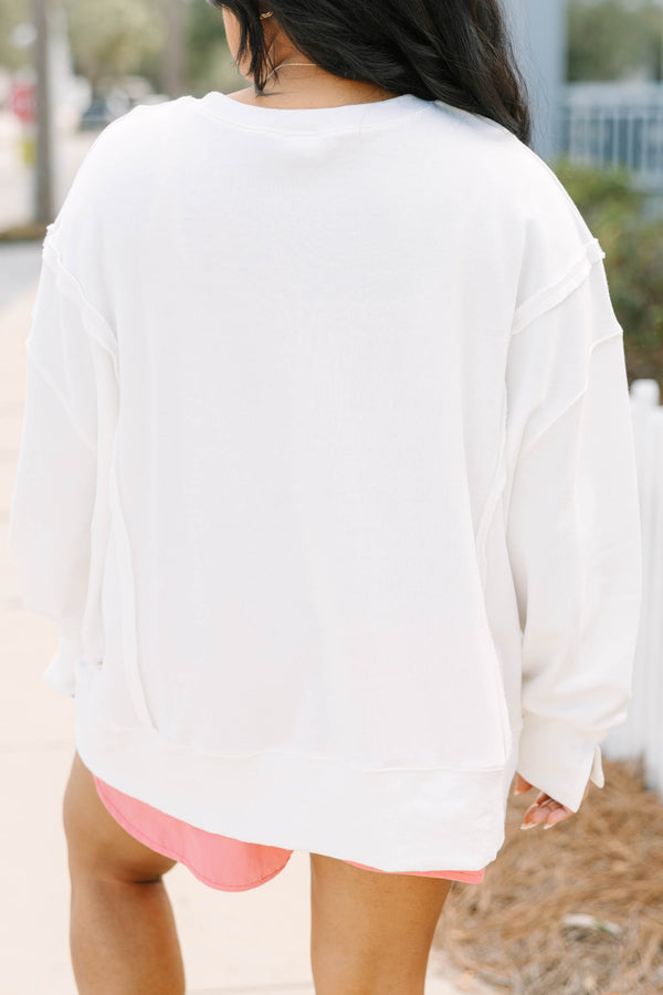 Chic Soul plus size clothing, white oversized crew neck with 