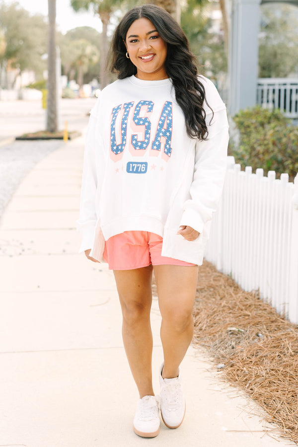 Chic Soul plus size clothing, white oversized crew neck with 