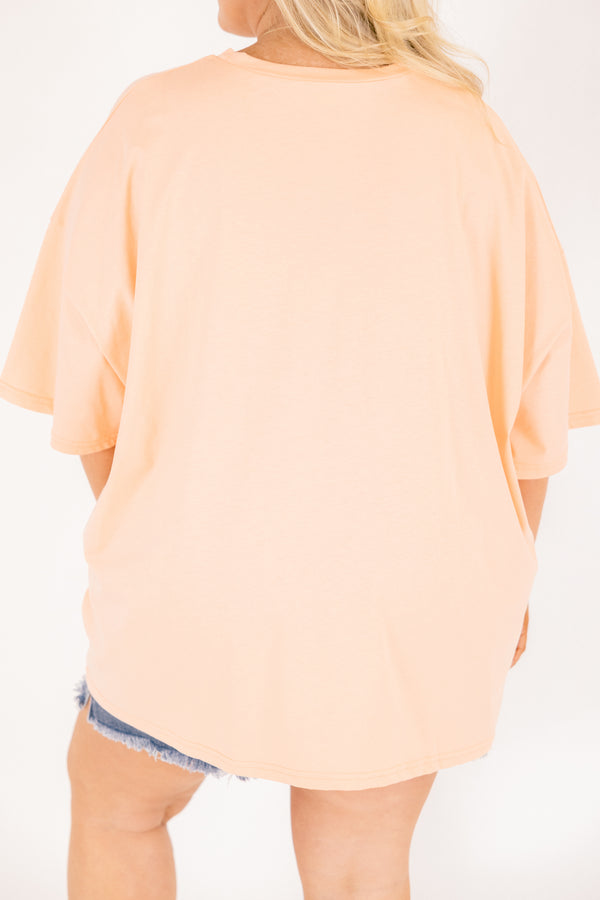 Chic Soul plus size clothing, light peachy pink oversized tee with 