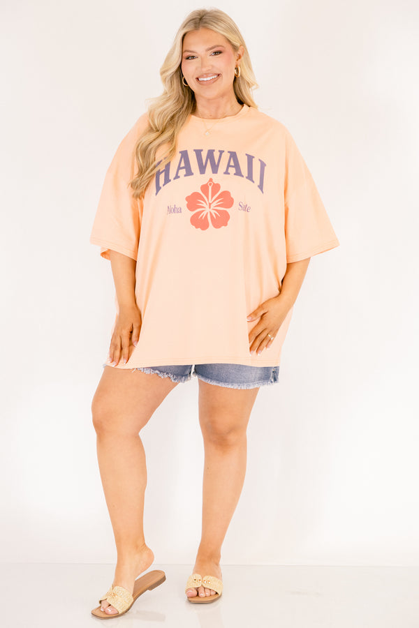 Chic Soul plus size clothing, light peachy pink oversized tee with 