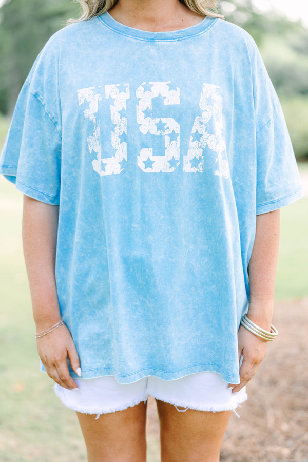 Vintage USA Acid Wash Relaxed Tee, Deep Sky
