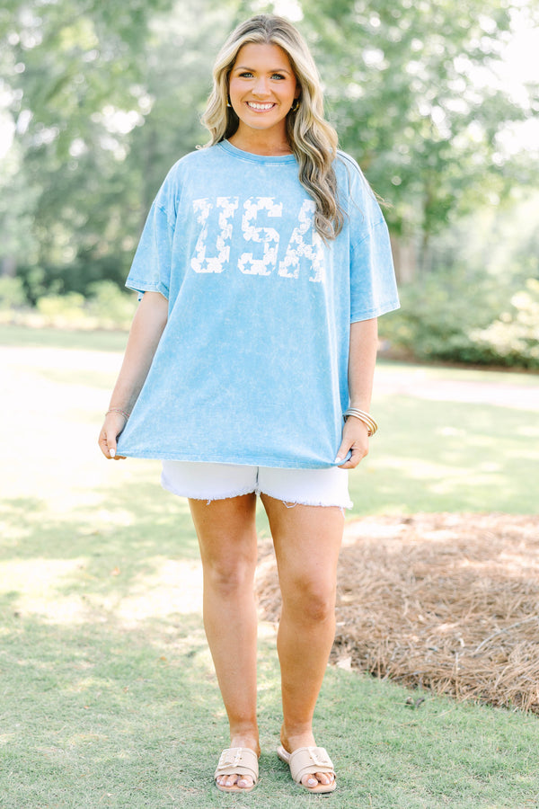 Vintage USA Acid Wash Relaxed Tee, Deep Sky