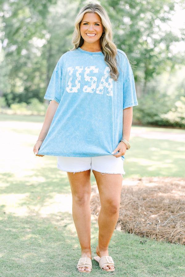 Vintage USA Acid Wash Relaxed Tee, Deep Sky