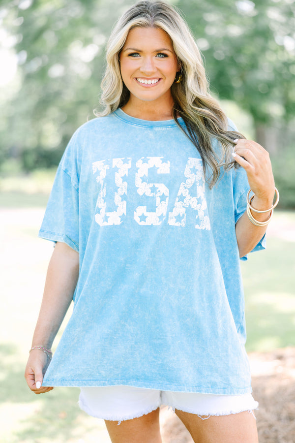 Vintage USA Acid Wash Relaxed Tee, Deep Sky
