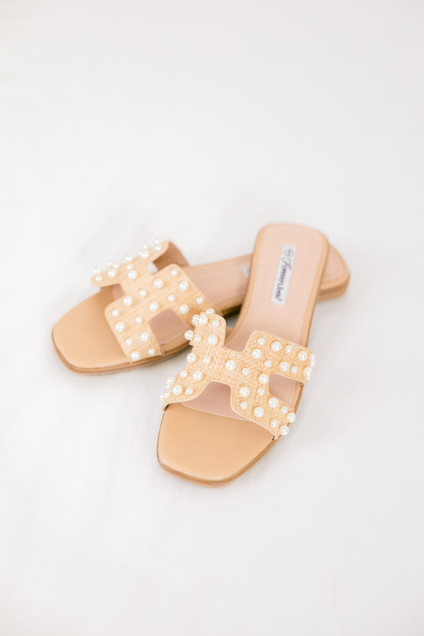 Chic Soul plus size clothing, brown raffia and pearl sandals