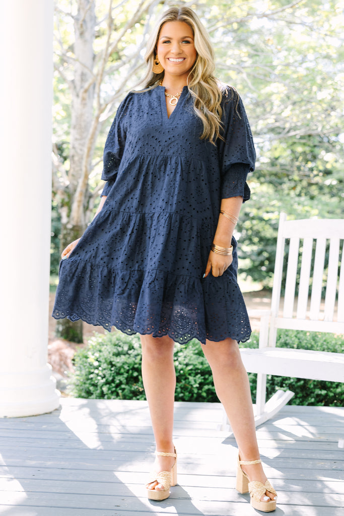 What You Know Dress, Navy Embroidery – Chic Soul