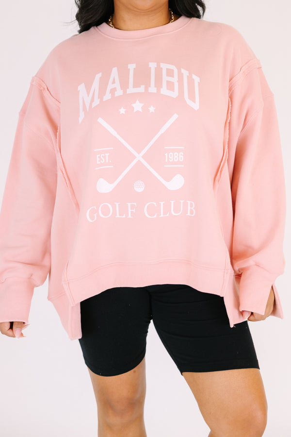 Chic Soul plus size clothing, light pink crew neck pullover with 