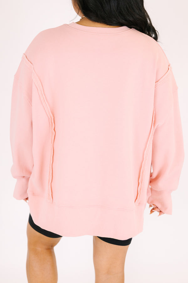 Chic Soul plus size clothing, light pink crew neck pullover with 