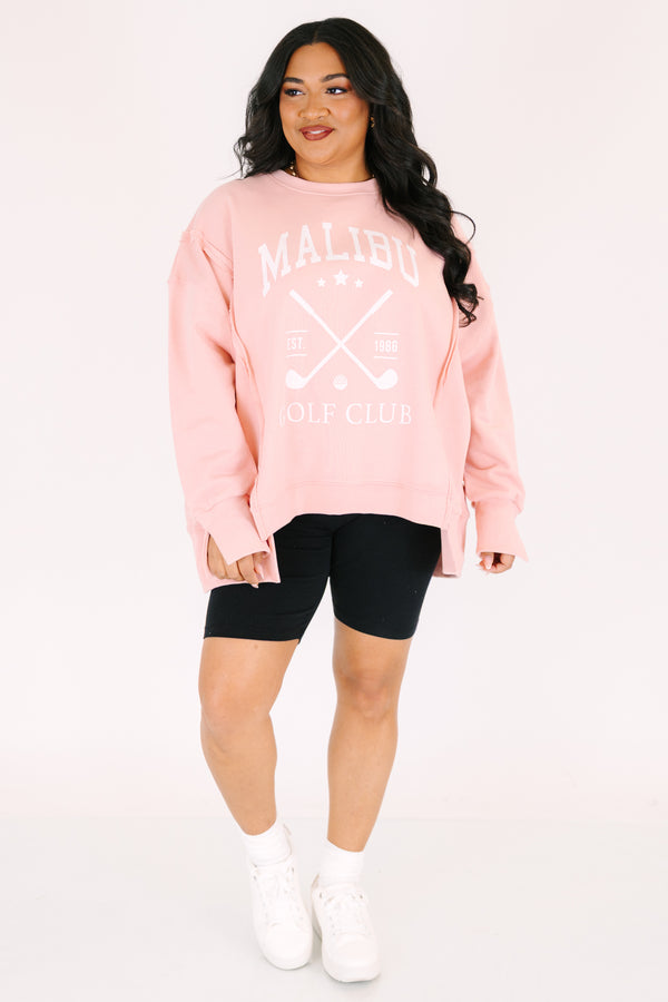 Chic Soul plus size clothing, light pink crew neck pullover with 