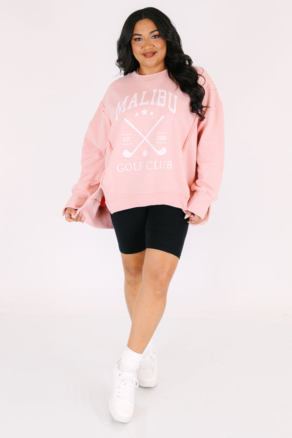 Chic Soul plus size clothing, light pink crew neck pullover with 