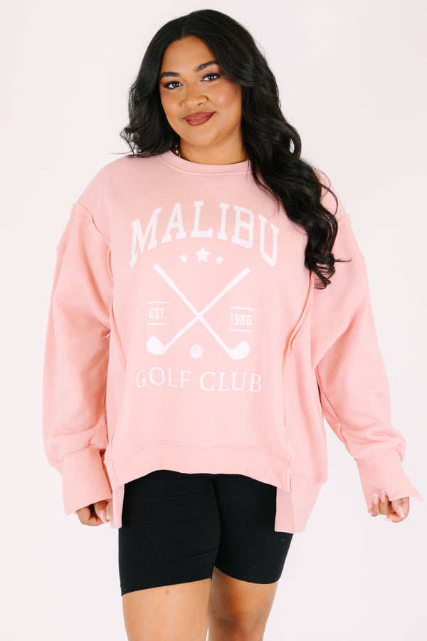 Chic Soul plus size clothing, light pink crew neck pullover with 