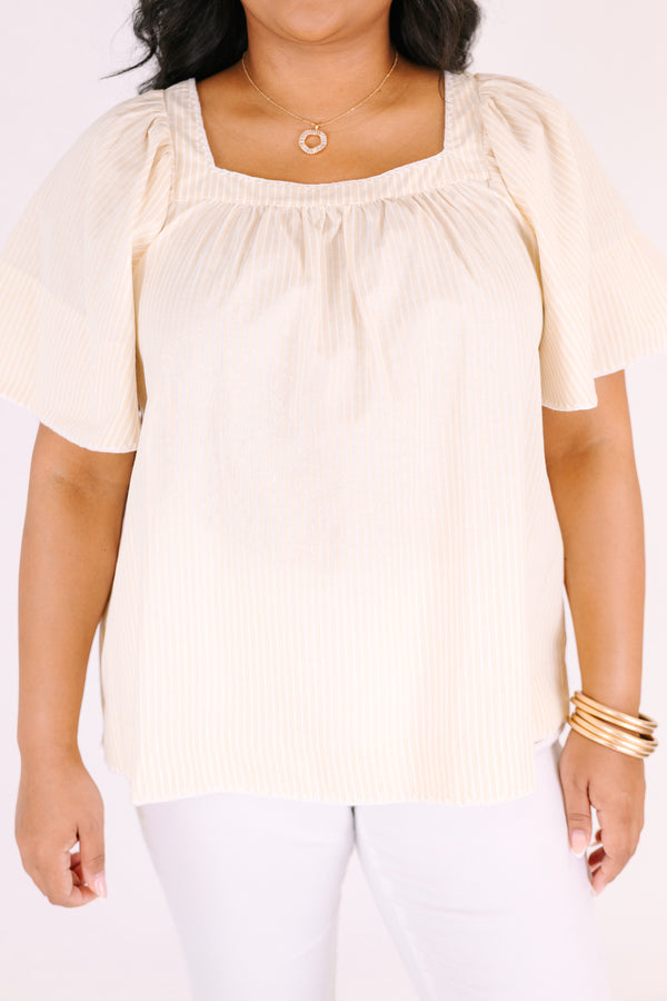 Chic Soul plus size clothing, pale yellow square neck bell sleeve baby doll top