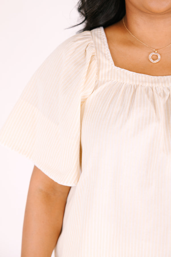 Chic Soul plus size clothing, pale yellow square neck bell sleeve baby doll top