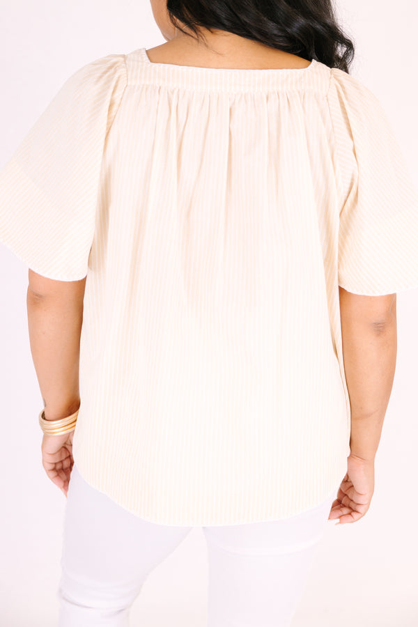 Chic Soul plus size clothing, pale yellow square neck bell sleeve baby doll top