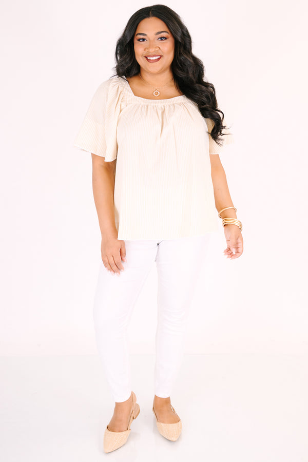 Chic Soul plus size clothing, pale yellow square neck bell sleeve baby doll top