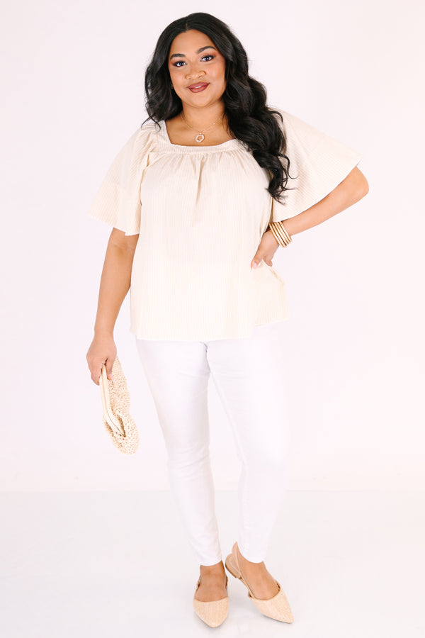 Chic Soul plus size clothing, pale yellow square neck bell sleeve baby doll top
