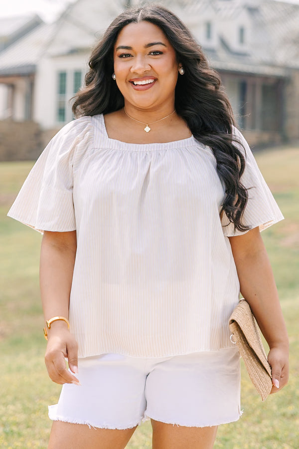 Chic Soul plus size clothing, pale yellow square neck bell sleeve baby doll top