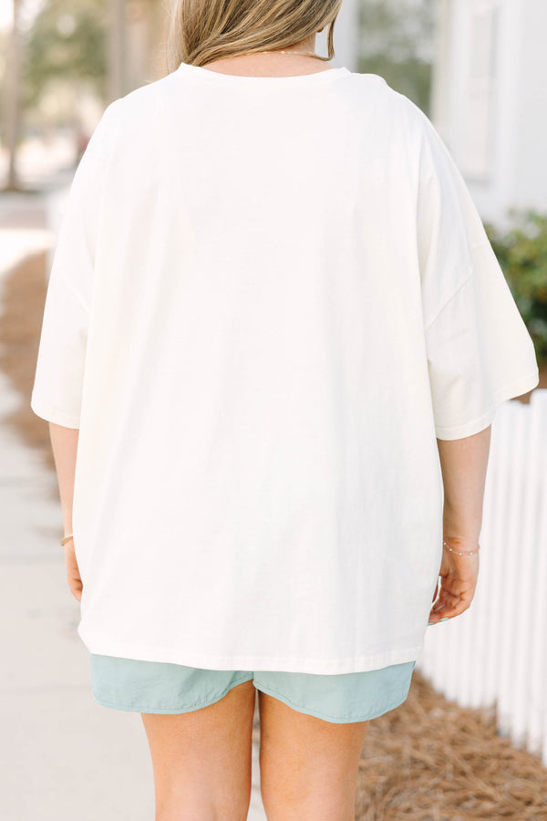 Chic Soul plus size clothing, white short sleeve boyfriend tee with nine red and pink strawberry graphics on the front