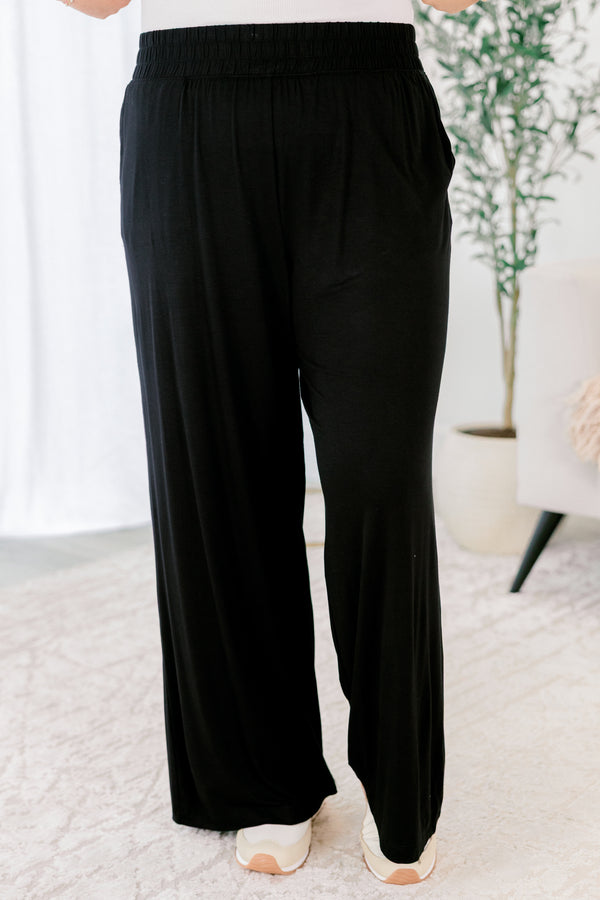 Chic Soul plus size clothing, black straight leg pant with two front pockets and a stretch waistband 