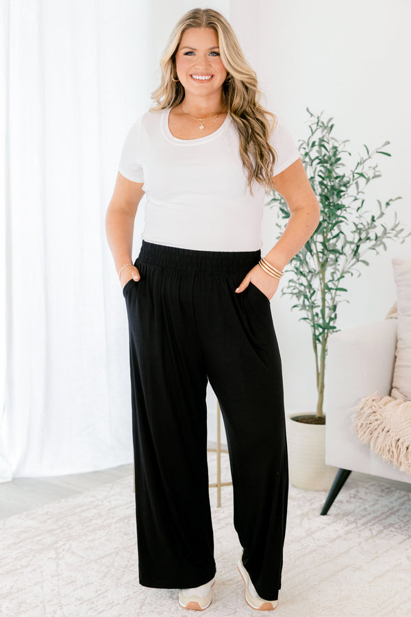 Chic Soul plus size clothing, black straight leg pant with two front pockets and a stretch waistband 