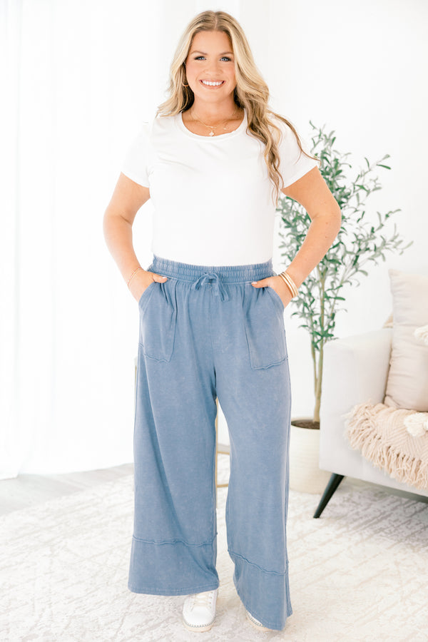 Chic Soul plus size clothing, light blue straight leg linen pants
